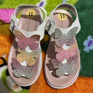 Kids White Sandals with Pink Glitter Butterfly Accents